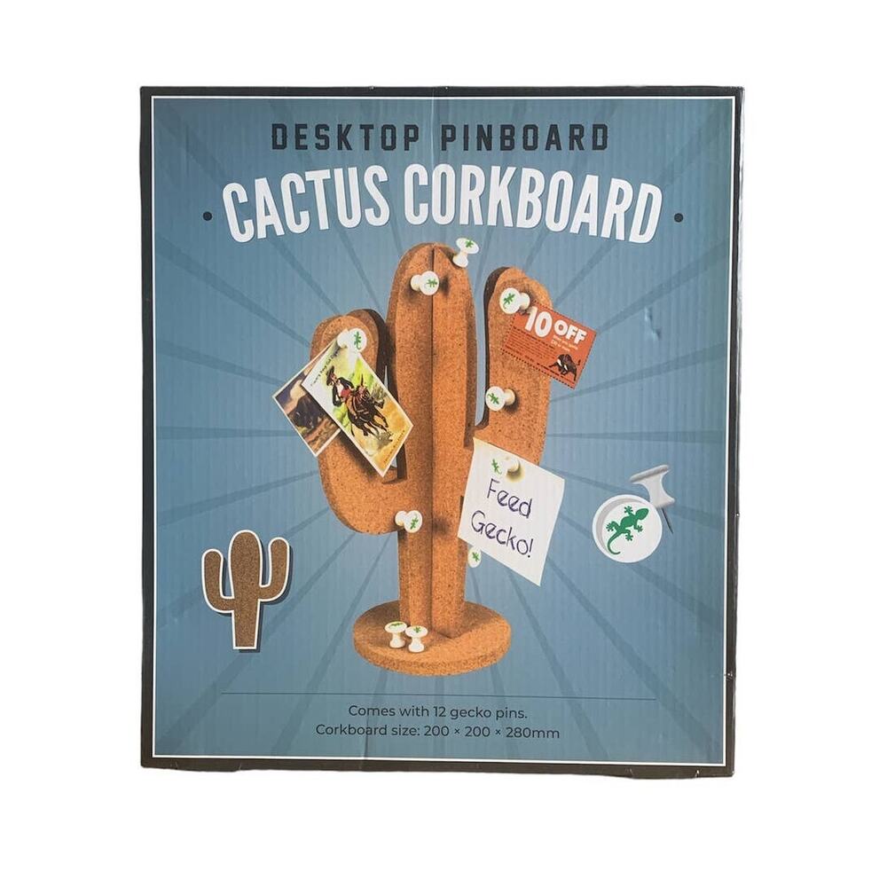 Desktop Pinboard Cactus Corkboard, 12 Gecko Pins Included